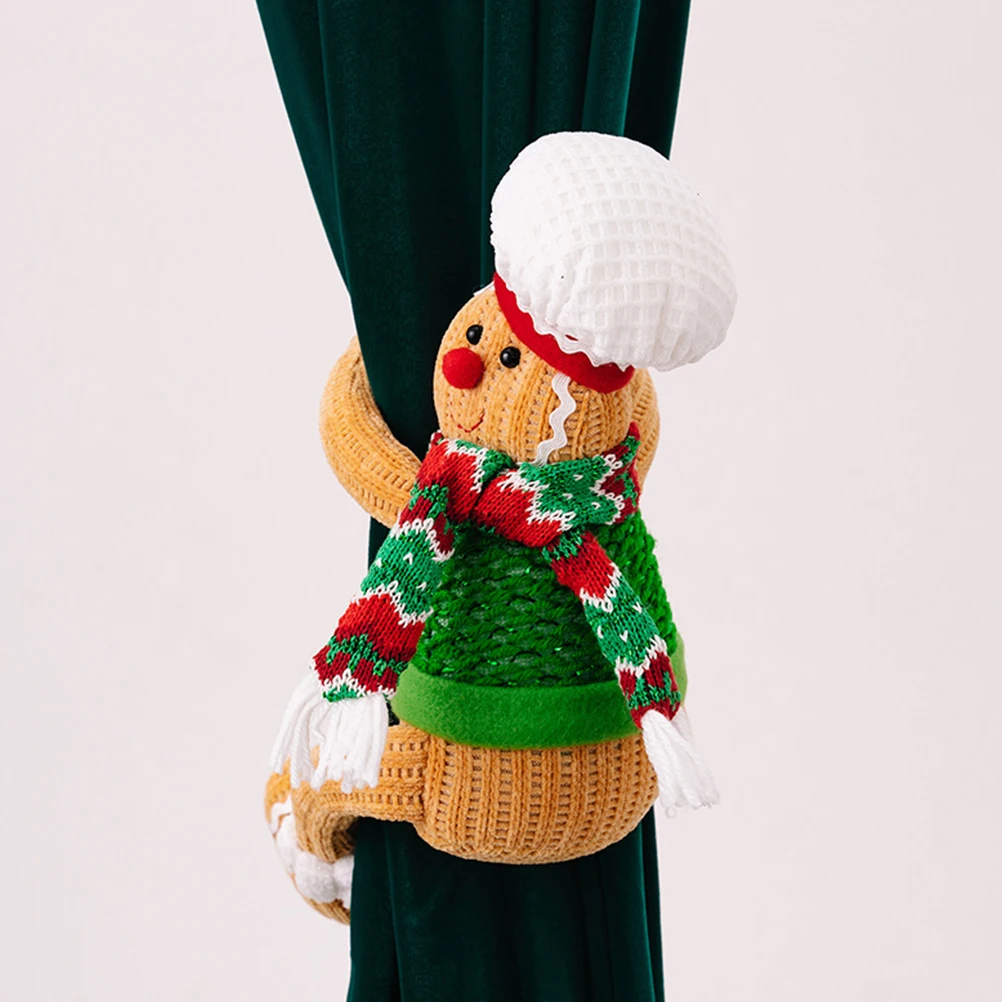 

2pcs Lovely Curtain Tiebacks Christmas Gingerbread Man Soft Knitting Pp Cotton Drapes Binding Buckle Xmas Window Holdbacks