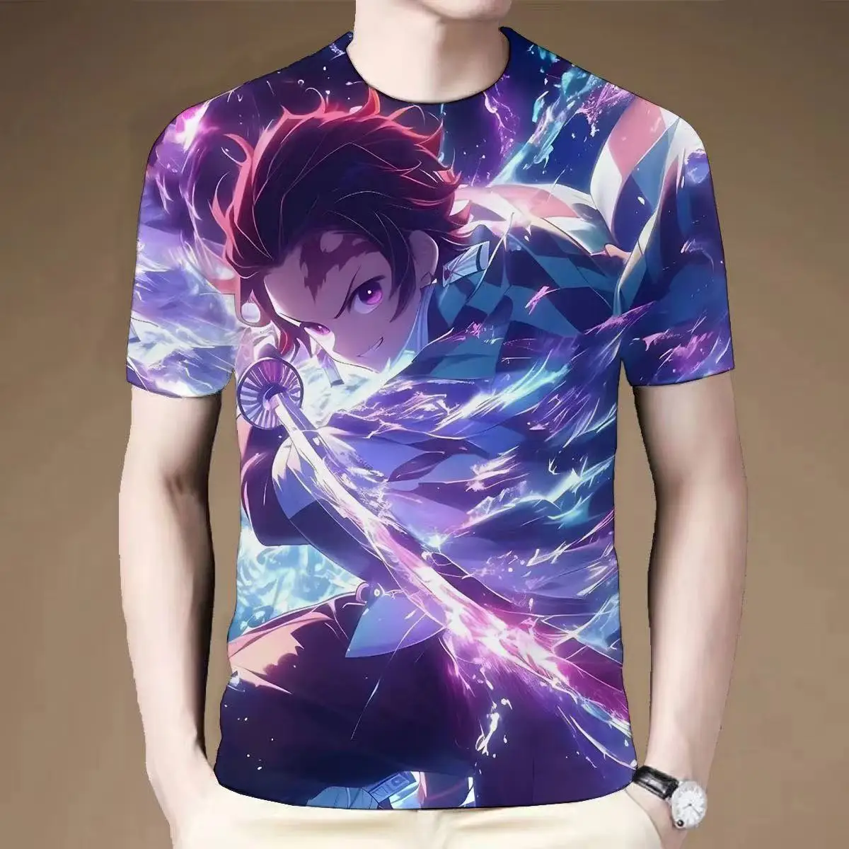 

Лето 2025 г., футболка с аниме-печкой Tanujiro Demon Slayer: Kimetsu No Yaiba-Infinity Castle, модный топ для взрослых и детей, повседневный топ Y2K