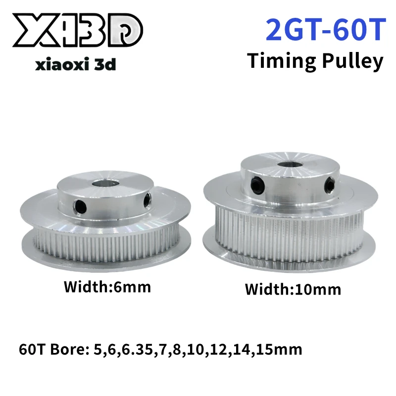 GT2 Timing Pulleys 60T 60Tooth 2GT Wheel Parts Bore 5 6 6.35 8 10 12 14 15mm Aluminium Gear Teeth Width 6/10mm 3D Printers Parts