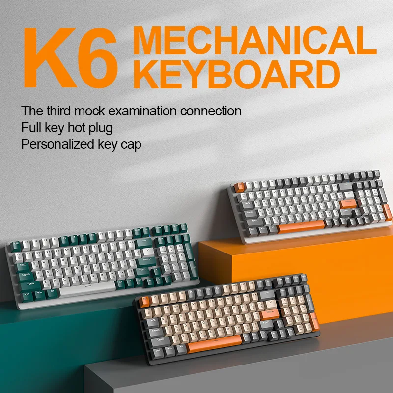 

Беспроводная механическая клавиатура Ziyoulang K6, Bluetooth, три режима, металлическая панель, полная клавиша горячей замены, RGB, эргономичная