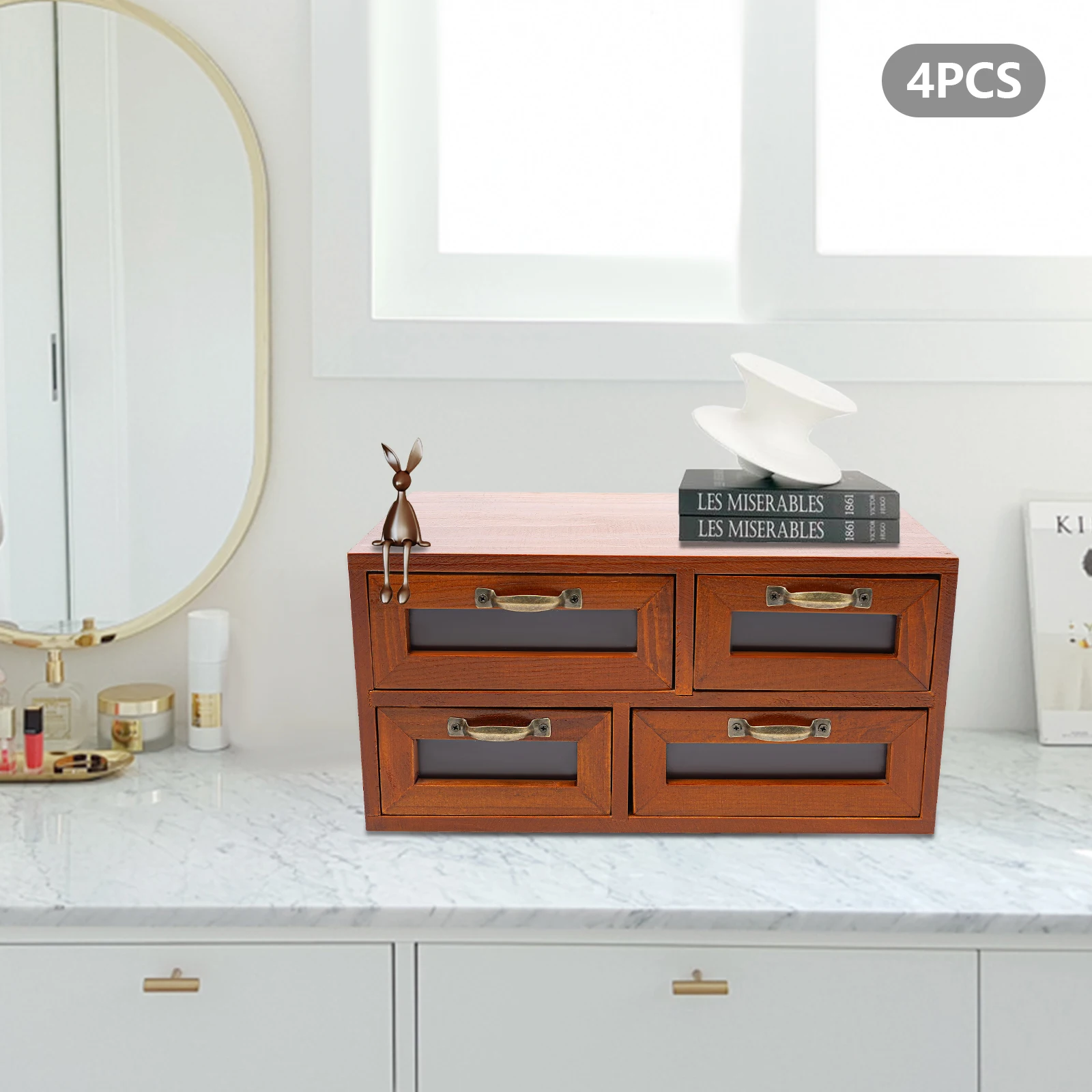 

Brown 4-Piece 4-Drawer Desktop Organizer Solid Wood+Iron - Stable Structure, Eco-Friendly&Deformation-Resistant For Home&Office