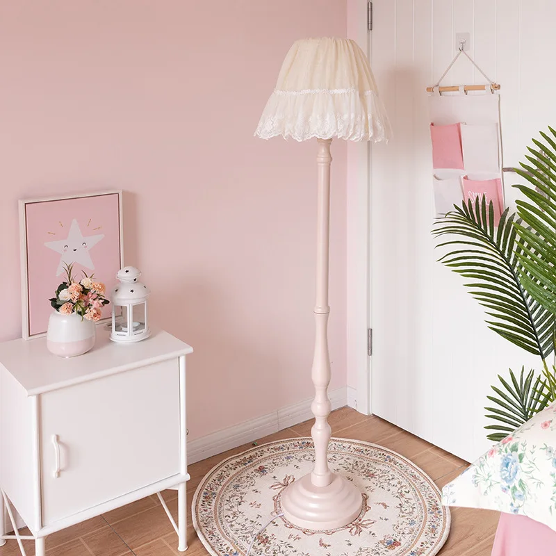Pink Nordic princess lace floor lamp ins style girl children's room countryside bedroom living room vertical large table lamp