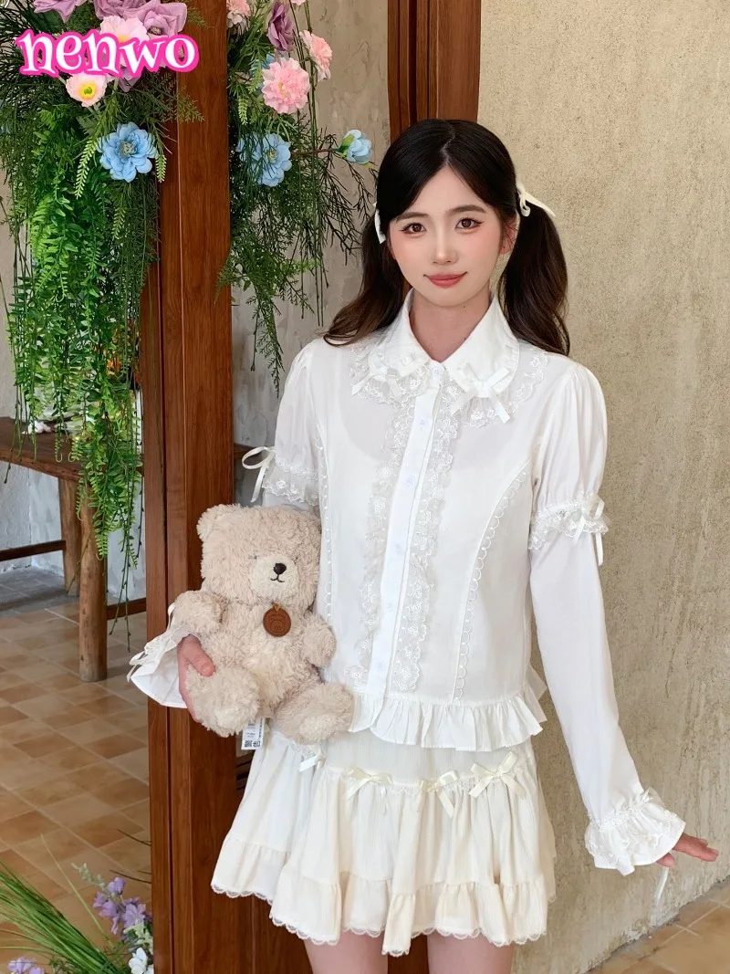 

Лолита кукольный воротник милый бант съемные рукава рубашка с длинными рукавами базовая рубашка женская милая мягкая облегающая блузка для девочек верхняя рубашка