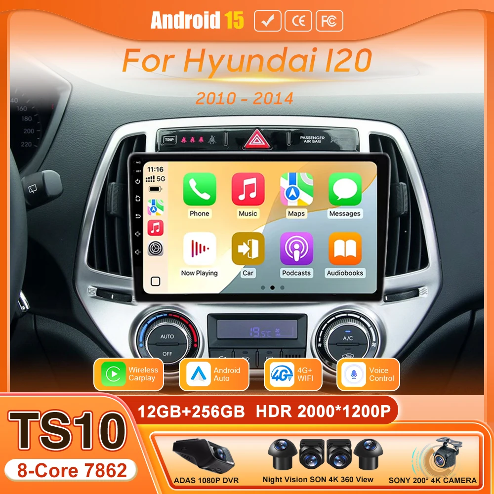 Android Auto For Hyundai I20 2010 - 2014 Car Multimedia Radio Video Player Audio Touch Screen Head Unit Navigation GPS No 2din