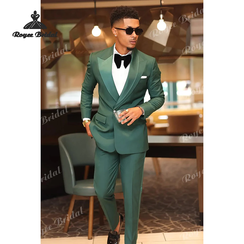 بدلة رجالية مزدوجة الصدر مكونة من قطعتين باللون الأخضر الداكن لحفلات الزفاف 2026 بقصة ضيقة بدلة سهرة للحفلات الراقصة مخصصة trajes para hombre