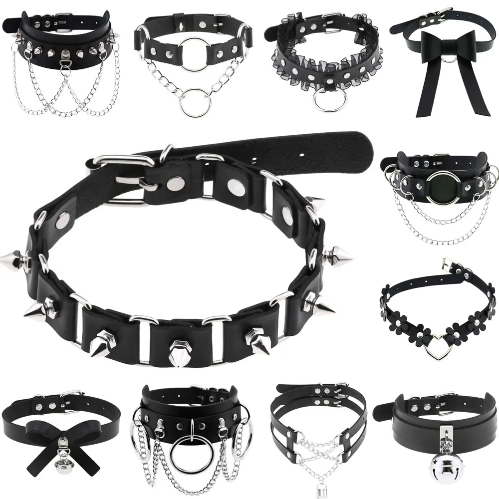 DIEZI Vintage Sweet Cool Hip Hop Rivet Choker Necklace Harajuku Gothic Club Black PU Leather Collar Torques Necklace Jewelry