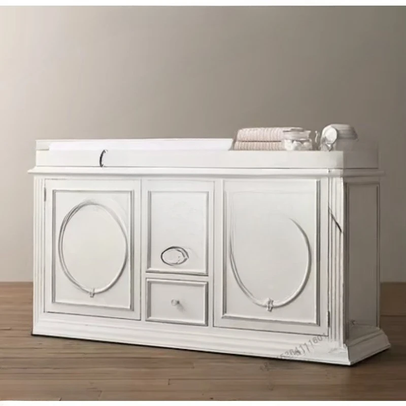antique carved locker  country style solid wood TV cabinet customization