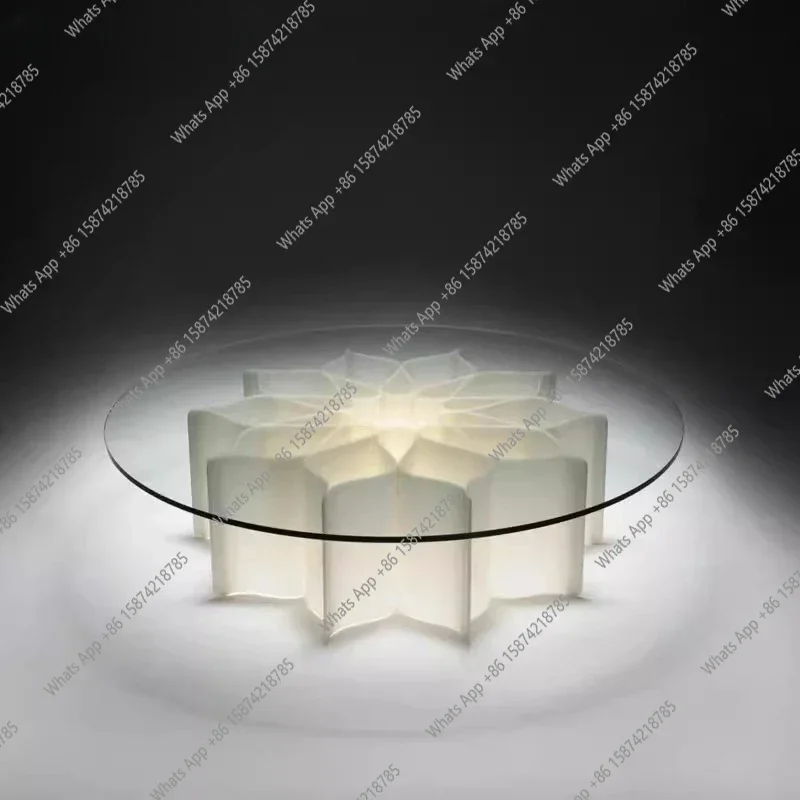 B YX Designer Glass Modern Simple Hotel Villa Club Small Apartment Clear Bar Hall Lotus Coffee Table Round