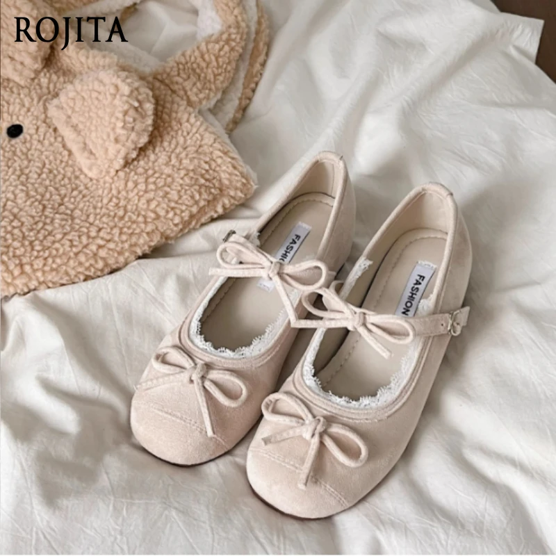 

Туфли на скрытом каблуке, новинка 2025 года, туфли Мэри Джейн на скрытой танкетке с бантом во французском стиле для женщин, нежные балетки на мелкой подошве для весны и осени