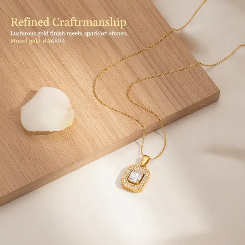 Cubic Zirconia Pendant Necklace Gold Plated Hypoallergenic 1Pcs Shiny Dainty Jewelry for Girlfriend Anniversary Surprise Gift