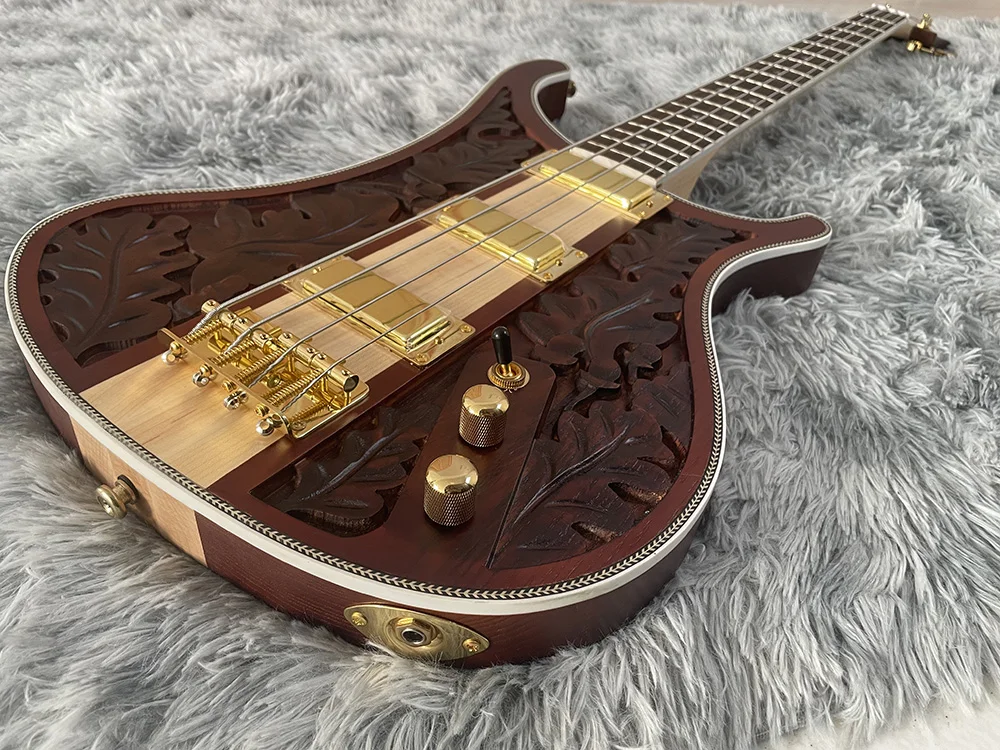 Matte Carved Electric Bass,4003 4 Strings,neck through body，gold Hardware，High Quality Custom Bass Guitar, Free Shipping