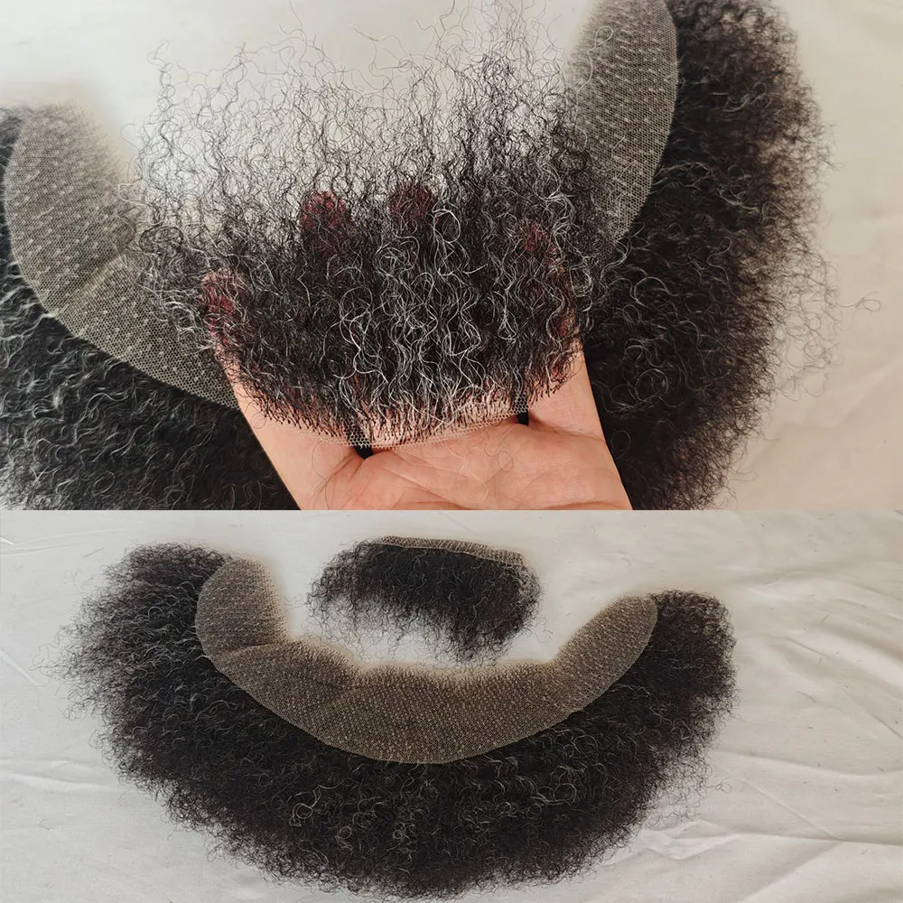 Afro Curl capelli umani barba finta per gli uomini barba di baffi finti capelli del viso finti barba di pizzo legata a mano per Halloween divertente