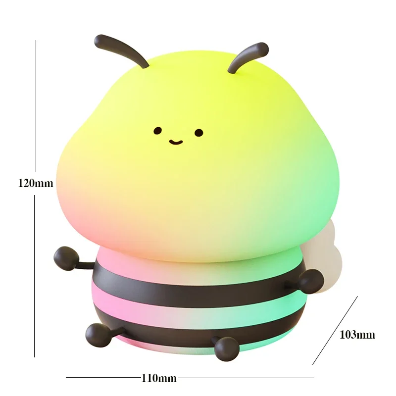 Soft Honeybee Night Lights para crianças, proteção para os olhos, cabeceira do quarto, lâmpada de silicone, crianças, bebê, abelha Nightlight, recarregável, presente bonito