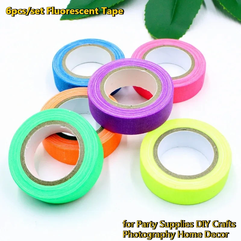 2026 6pcs/set Fluorescent Tape UV Blacklight Reactive Neon Self Adhesive Glow Tape for Party Decoration DJ Stage DIY Crafts