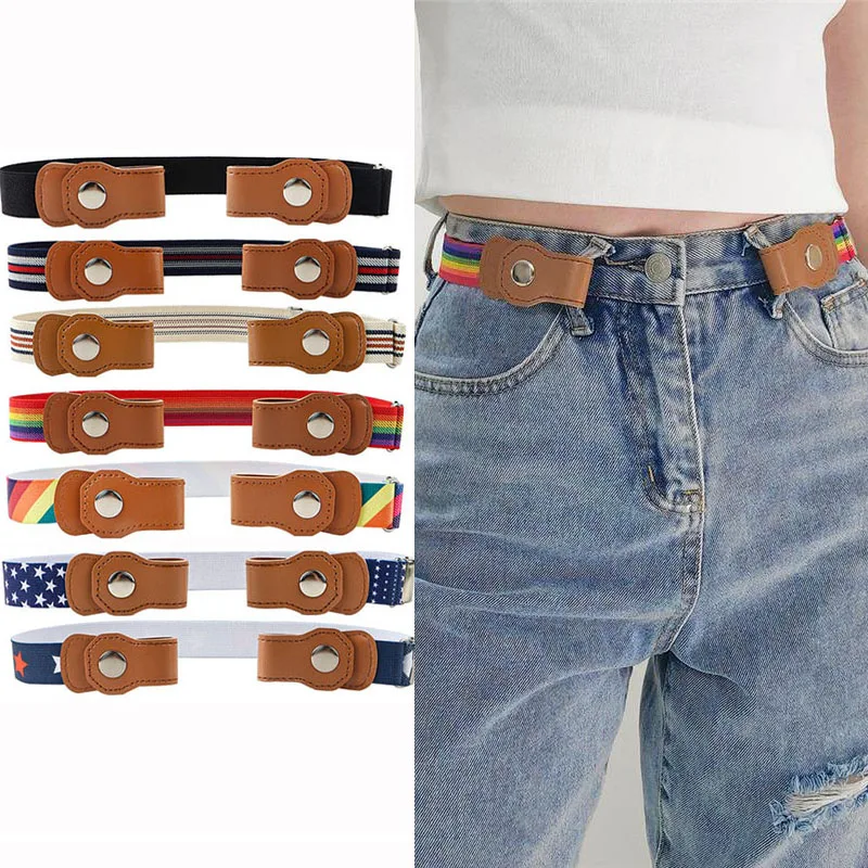 Press Buckle Style Kids Elastic Lazy Belt Versatile Jeans Belt Elastic Stretch Belt for Teen Kids Girls Adjustable Length