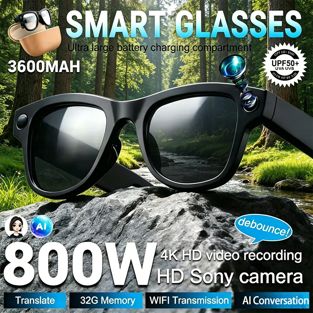 

2026 New AI Smart Glasses with Camera Video Recording AI Photo Recognition Bluetooth Call Voice Translation Sunglasses Men Women