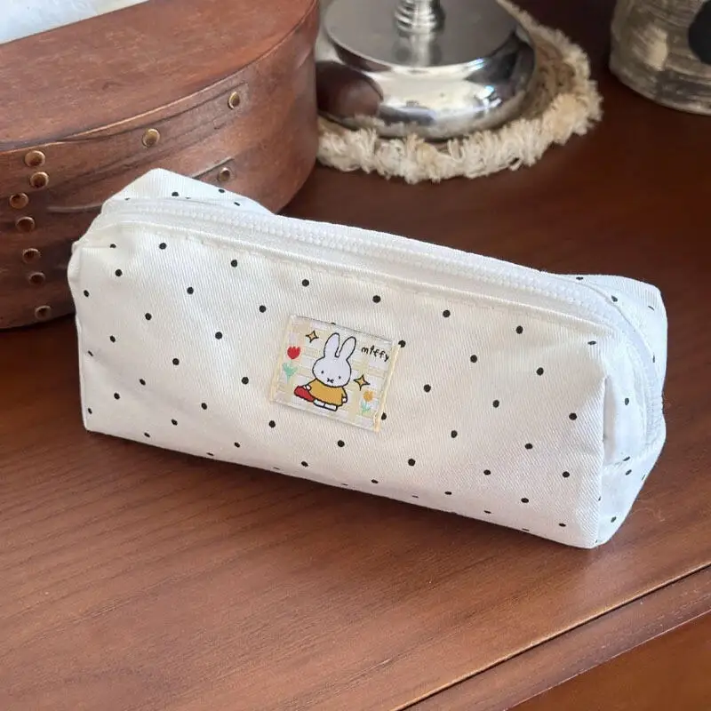Kawaii Polka Dot Miffy Rabbit Pencil Bag Large Capacity Student Pencil Case Zipper Stationery Storage Pouch School Cosmetic Bag
