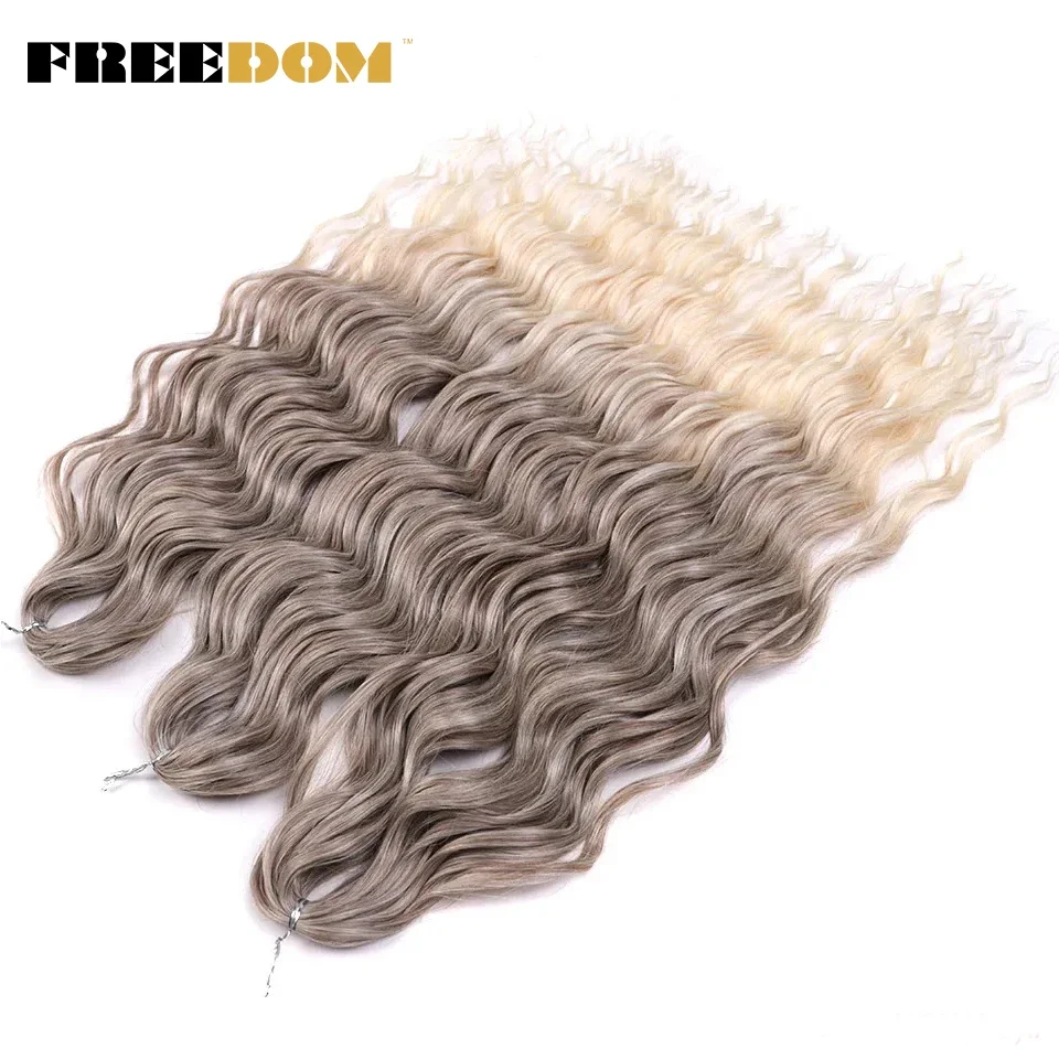 FREEDOM Synthetische Lockige Flechthaarverlängerungen 24 Zoll/60 cm Lang Tief Gewellte Twist-Häkelzöpfe Haar Ombre Braun Regenbogenhaar – Detail 30