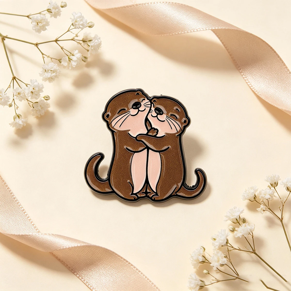 9 Stück Kawaii Otter Umarmung Emaille-Pin, Niedliche Paar-Seeovertier Anstecknadel für Rucksack, Kleidung, Dekoration, Valentinstagsgeschenk – Detail 3