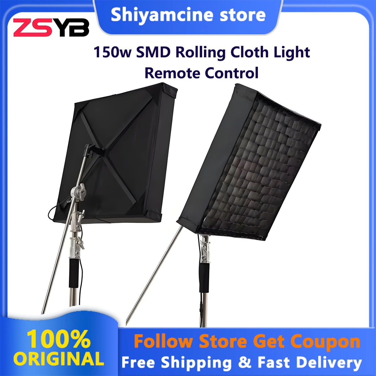 ZSYB JB-10 Bi-color LED Light Flexible Square Rollable Cloth Video Light APP Control 2700k-6500k 150w Professional Studio Lamp