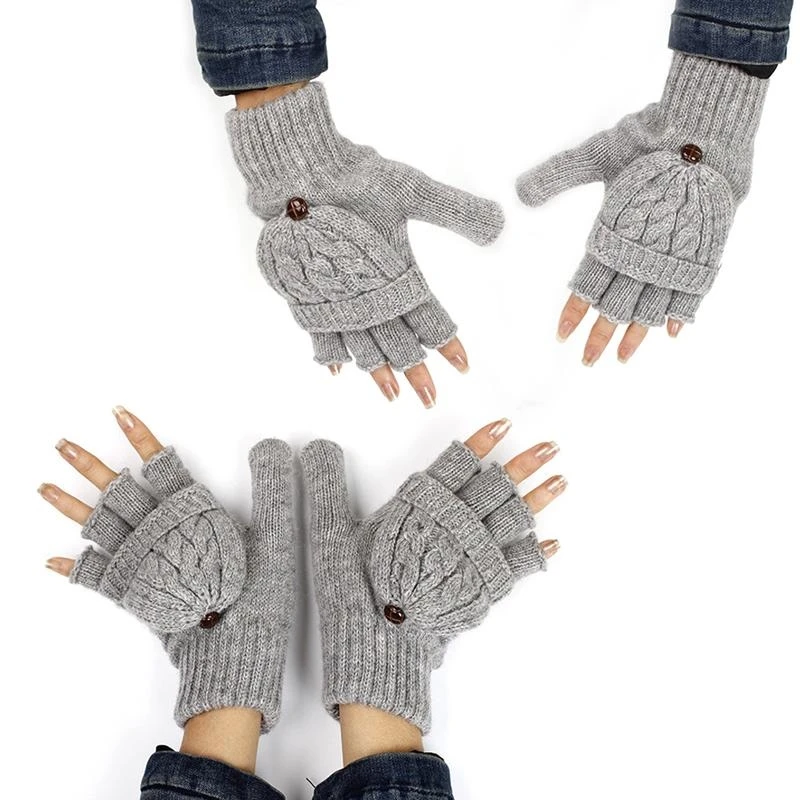 39BD Schwarz Grau Kaffee Kurzer halber Finger fingerloser Wollstrick-Handgelenkhandschuh Winter warm – Detail 1
