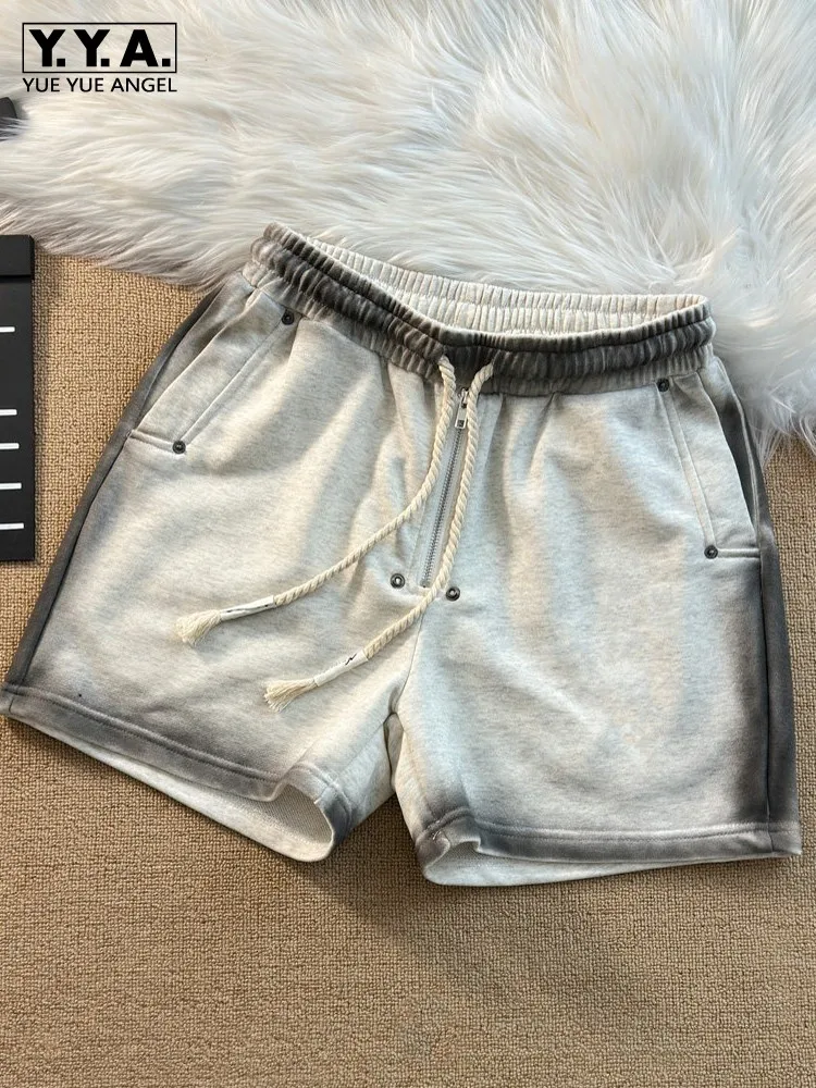 Vintage Summer Mens Knee Length Shorts Pockets Comfortable Elastic Waist Straight Trousers Casual Streetwear Breathable Shorts