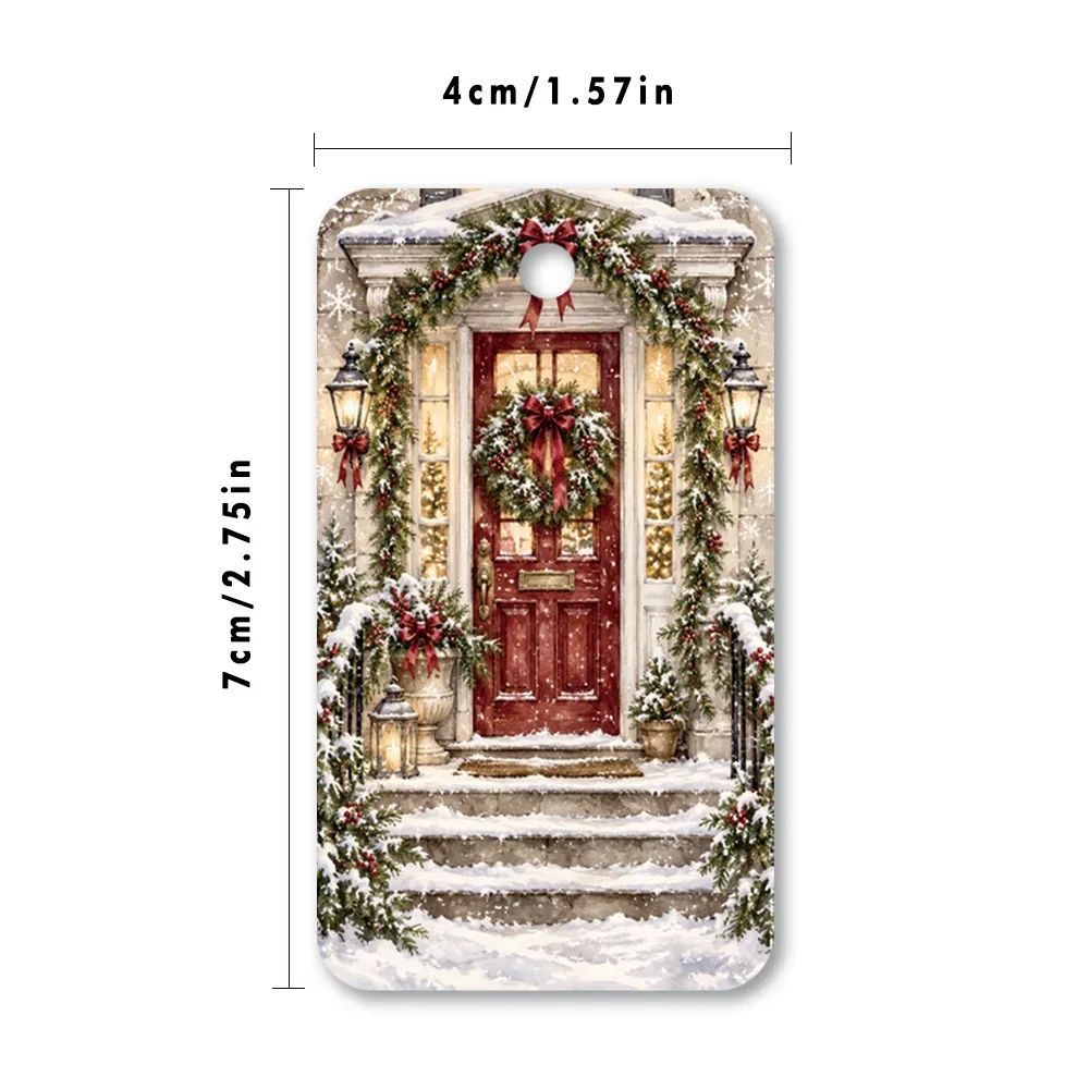 40pcs, Gift Tags, Snowy Winter Porch Garland Art, Hanging Paper Labels for Gift Wrapping, Holiday Party Decor with String