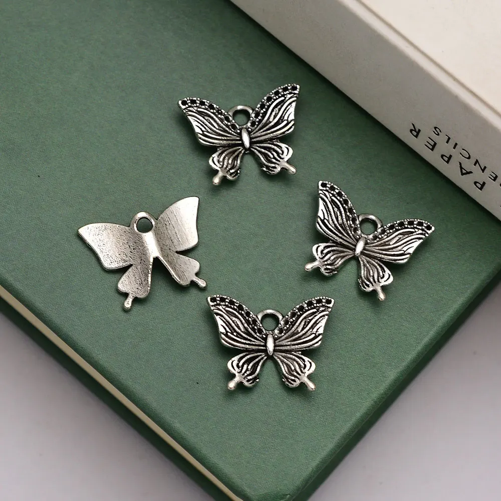 50pcs/lot--13x17mm Antique Silver Plated Butterfly Charms Pendant For Jewelry Making Diy Bulk Wholesale Items Small Business