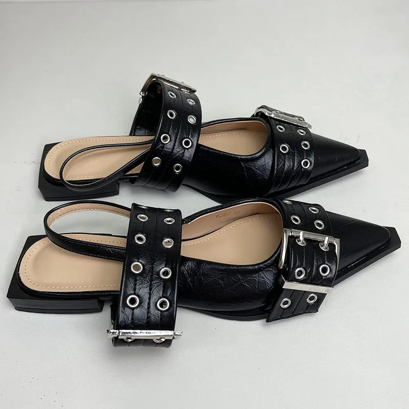 Designer Fashion Big Size 43 Footwear Women Flats Shoes Luxury Female Buckle Slingback Pointed Toe Ladies Flat With Shoes