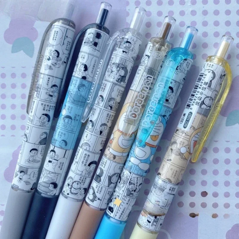 6 stks Doraemon Manga Stijl Limited Edition Druk Pen ST Hoofd Half Naald Buis sneldrogend Zwart 0.5 Water Pen Leuk voor Studenten