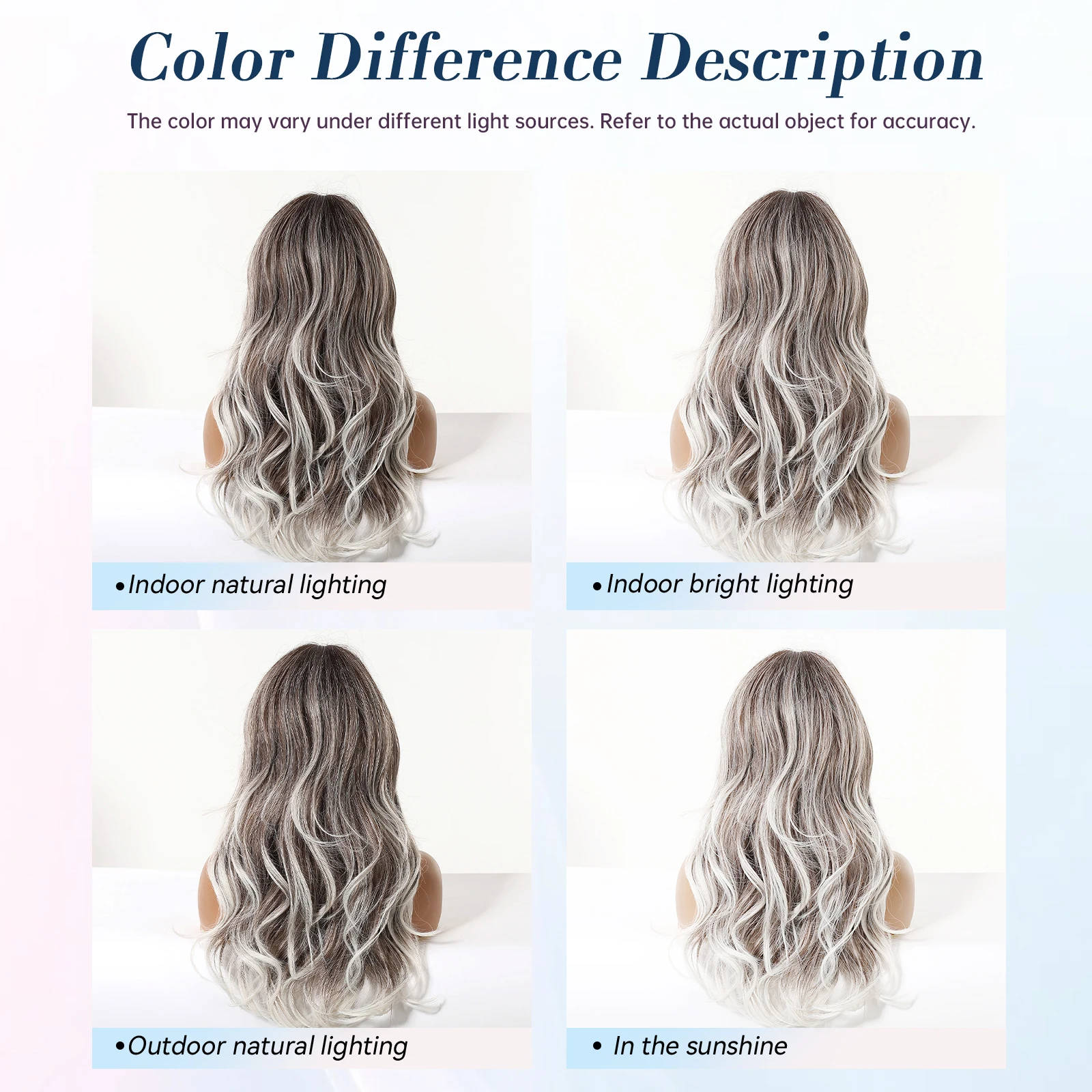LOUIS FERRE Long Fluffy Wave Gray Gradient Wigs Lolita Cosplay Natural Ombre Synthetic Wigs for Women Heat Resistant Fibre Wigs