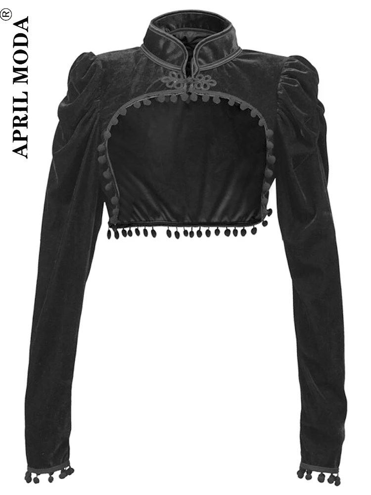 2023 Gothic Black Velvet Short Steampunk Crop Jacket Long Sleeve Women Party Bolero Victorian Coat Vintage Corset Accessories