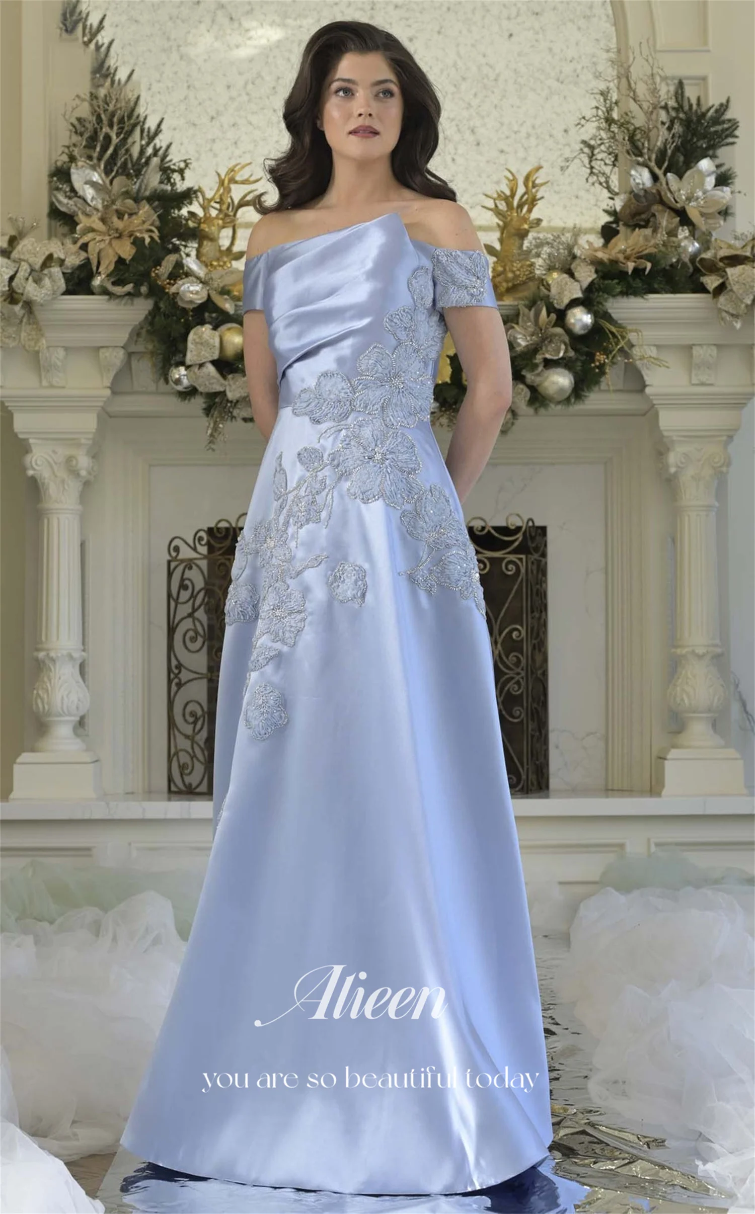 Aileen 3D Bloemen Luxe Avondjurken 2025, Luxe Satijn Vestidos De Festa Aangepaste فسات Musta-2011 Zwarte Vrouwen Avondjurk