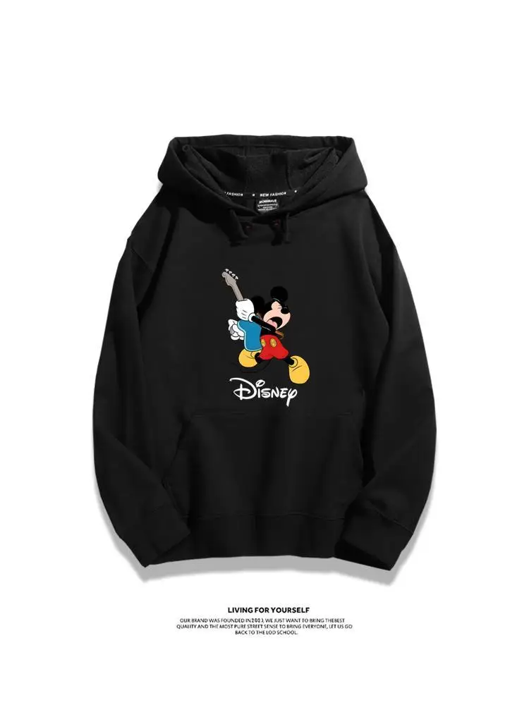 

Толстовка с Микки Маусом Диснея, унисекс, хлопковый флисовый пуловер, осень-зима 2022, толстовка с рисунком, черная основа, динамическая Микки Маус