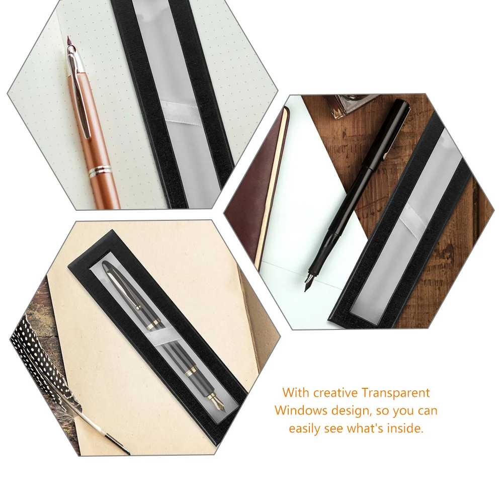 

4Pcs Pen Gift Boxes Paper Material Strong Reliable Transparent Window Suitable Pens Easy Store Portable ganizer Empty Storage