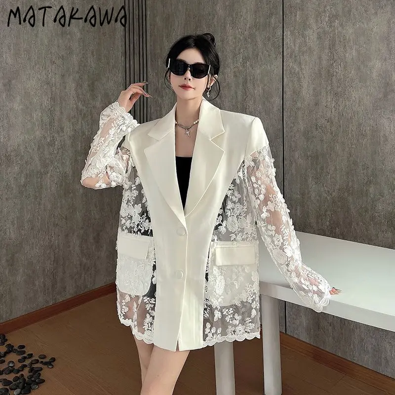

Matakawa Flowers Blazer Mujer Patchwork Spring Autumn Loose Blazers for Woman Korean Fashion Elegant Retro Chaquetas