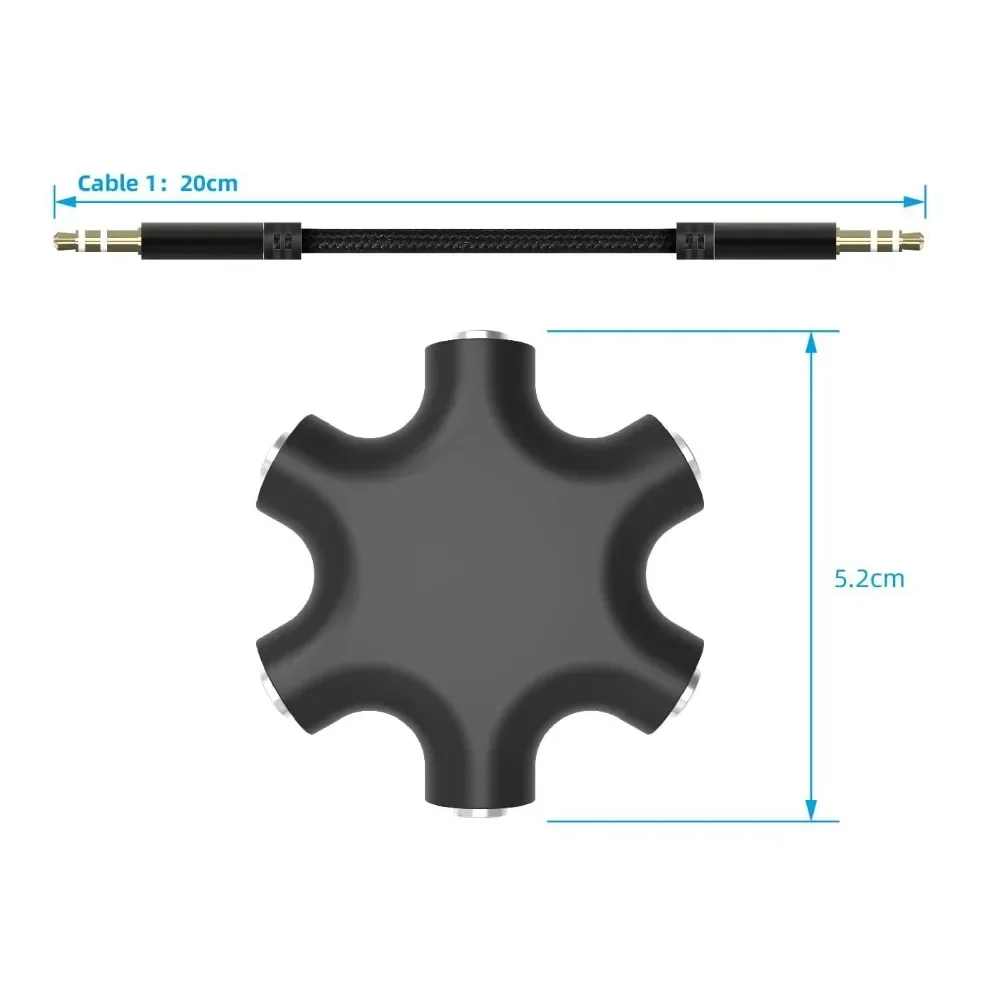 2PC Multi Headphone Audio Splitter 3.5mm 5-Jack Female Connector Adapter with 3.5mm Stereo Cable 20cm Digital Audio Video Cables