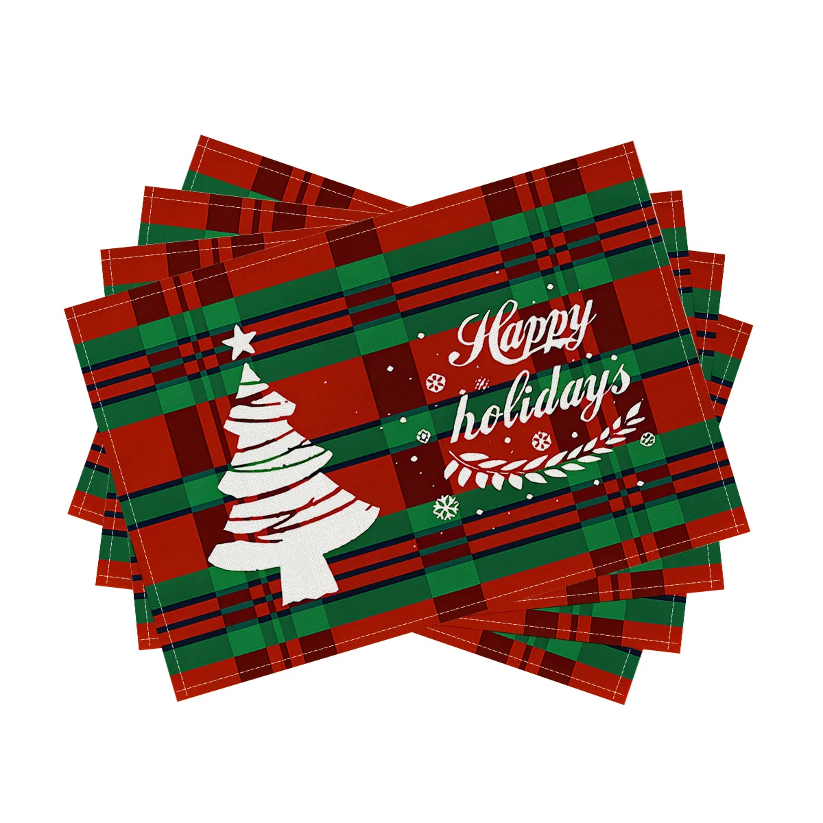 4pcs Christmas Placemats - Red & Green Checkered Table Mats with Digital Print, 18x11.8 Inch, Hand Wash Only, Polyester Fabric