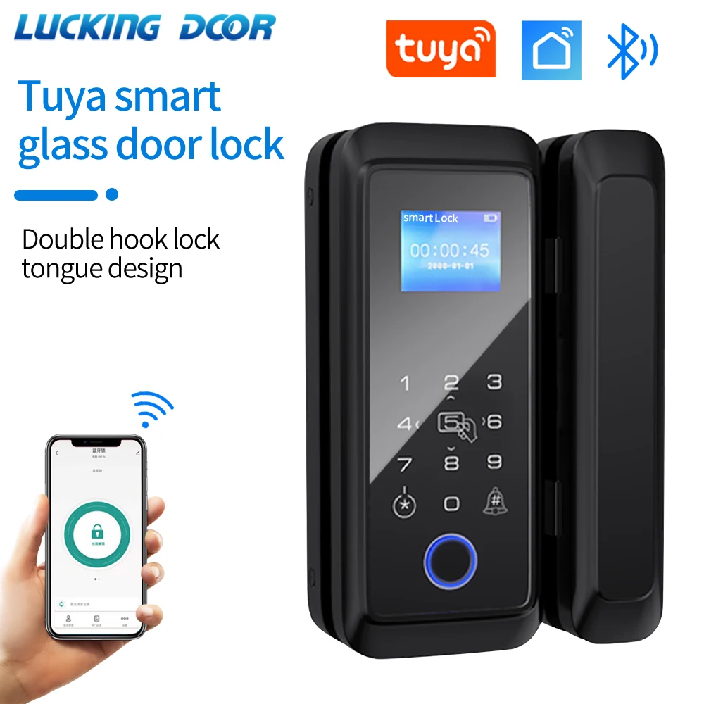 

Tuya Bluetooth Double Hook Wooden Glass Door Fingerprint Lock Password Electronic Sliding Door Access Control RFID M1 Smart Lock