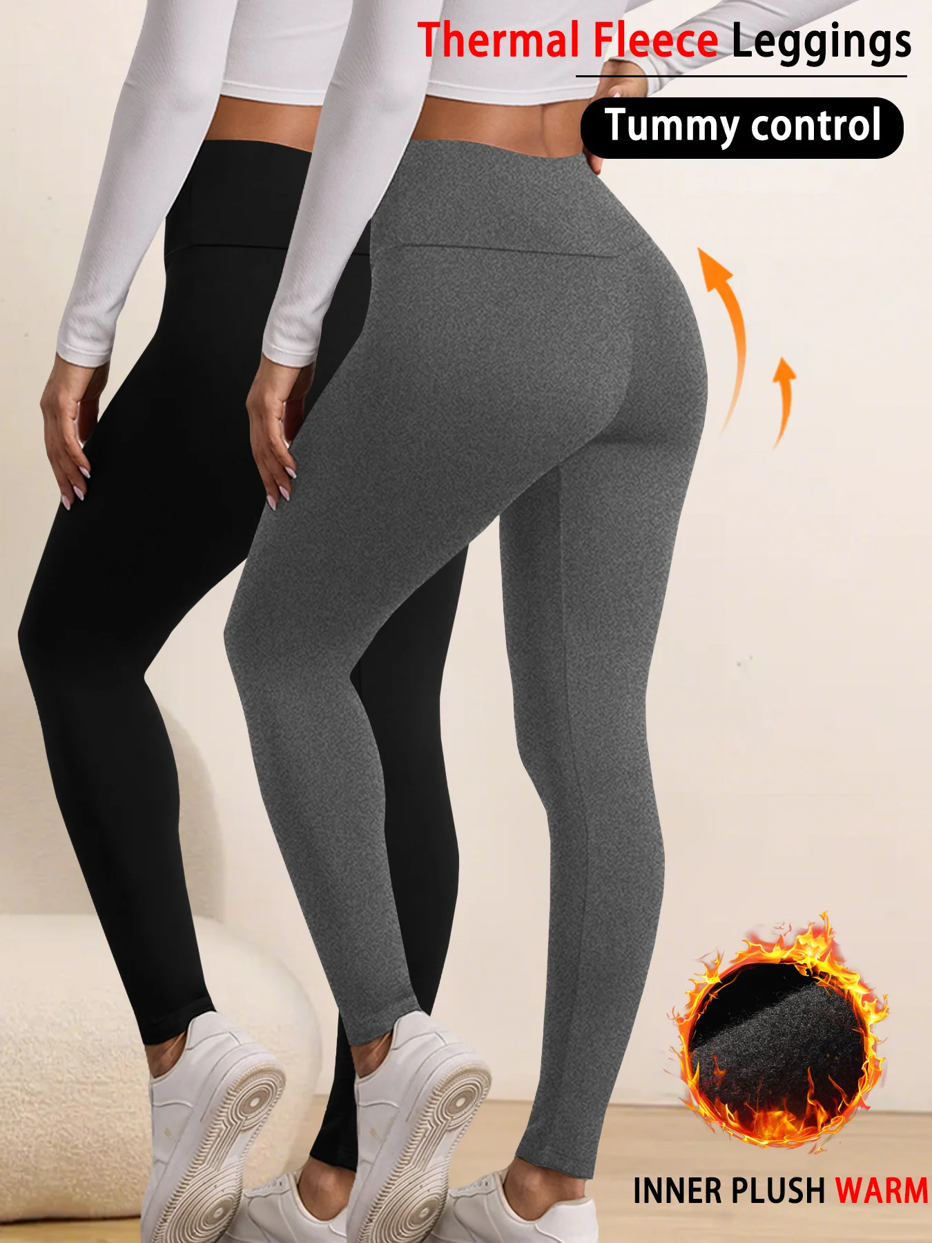 2er-Pack mit Fleece gefütterte Workout-Leggings für Damen mit hohem Bund, Thermo-Leggings für Winterlauf, Yoga und tägliche Sportaktivitäten