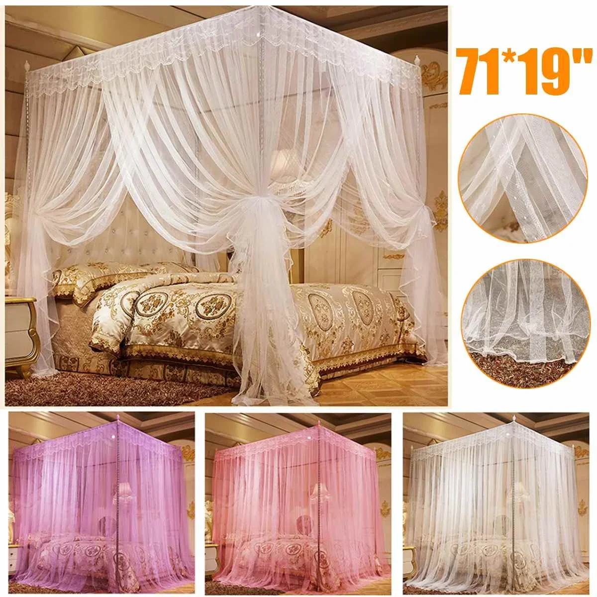 Four Corner Mosquito Netting Elegant Canopy Mosquito Net For Double Bed Mosquito Repellent Tent Insect Reject Canopy Bed Curtain