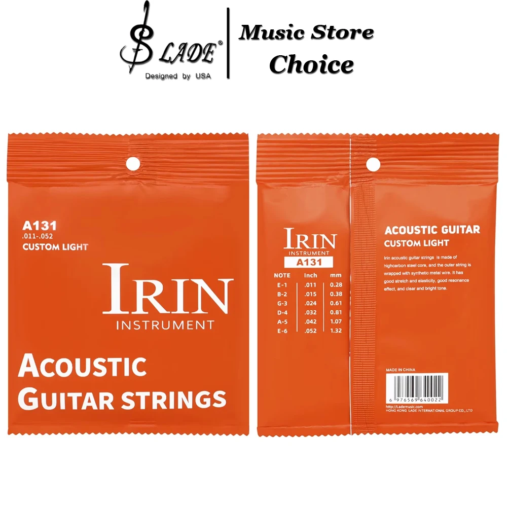 IRIN 6 Strings Acoustic Guitar Strings A131 High Carbon Steel Core Antirust PVD Ion Coating Guitar Strings Folk Guitar Accessory