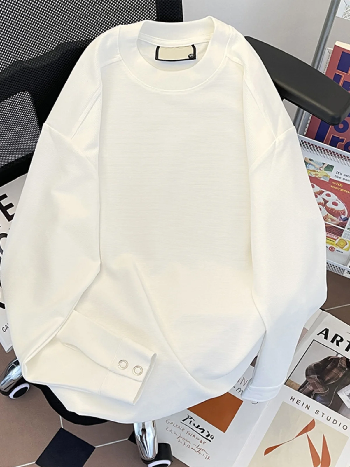 Loose Fit Men's Crew Ne Sweatirt Long Sve T-irt Spring Autumn Faionable Simple Base irt Textured Hoodie