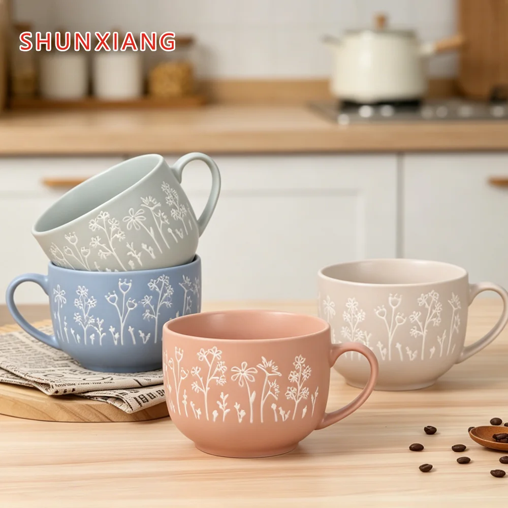 SHUNXIANG 560ML Keramik-Kaffeebecher Porzellan-Frühstückstasse für Zuhause Milchbecher Getränke-Dessert-Kaffee-Tee-Tasse mit Henkel Trinkgeschirr