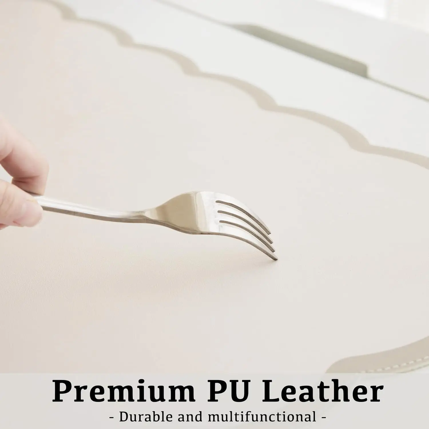 Scalloped Desk Mat 31.5x15.7 Large PU Leather Mouse Pad for Work Home Decor Beige view 4