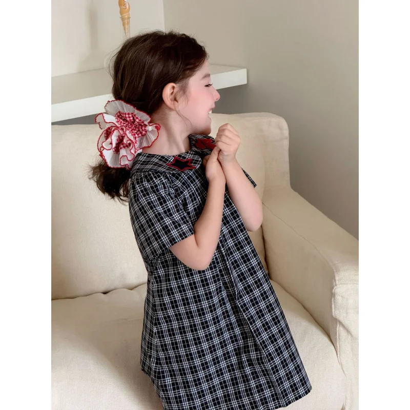 Sweet Peter Pan Collar Plaid Dress for Girls2026Spring College Style60Made of 100% cotton, enzyme-treated, soft, durable, and re