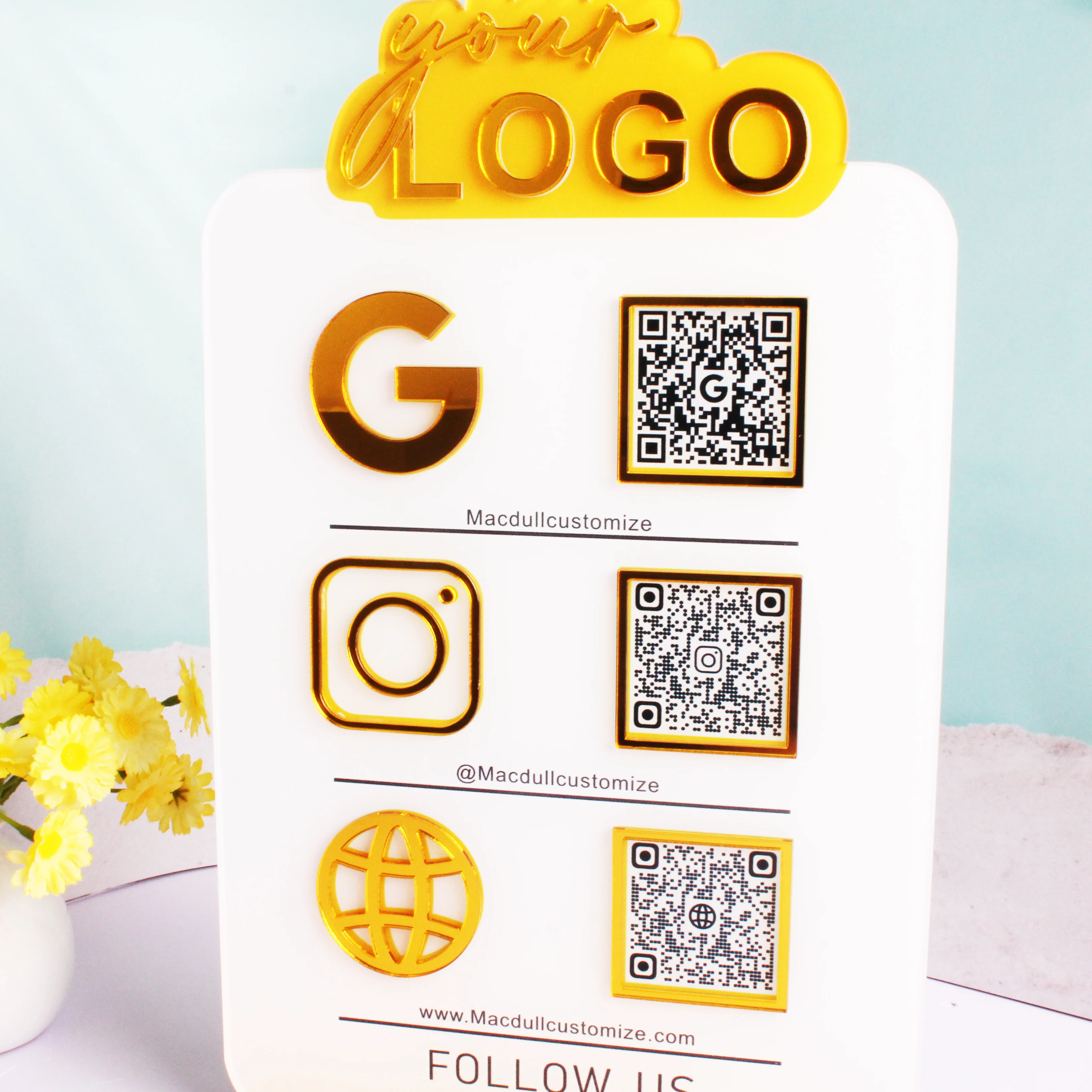 علامة دفع رمز الاستجابة السريعة من الأكريليك المخصص مع قاعدة أكريليك شعار شخصي متعدد رمز الاستجابة السريعة وسائل التواصل الاجتماعي لمراجعة أعمال Google