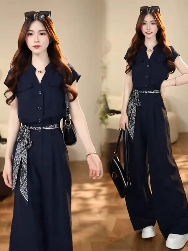 

La Chapelle Fashion Set Women's Summer New One-Piece Pants Waist Inward Slimming Draping Sense of Manner One-Piece Suit