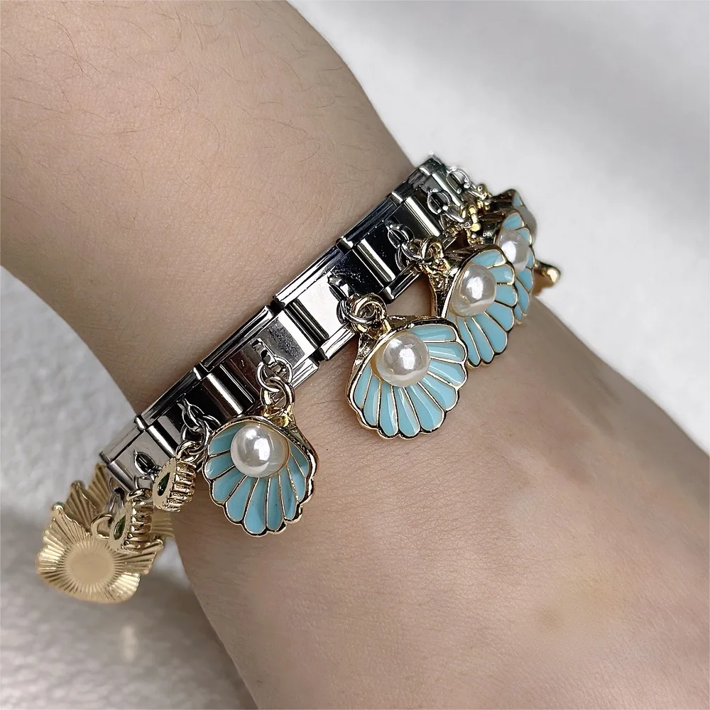 New Italian Charm Bracelet Pendant Series Shell Pearl Personalized Assembly Chain y2k cute Link
