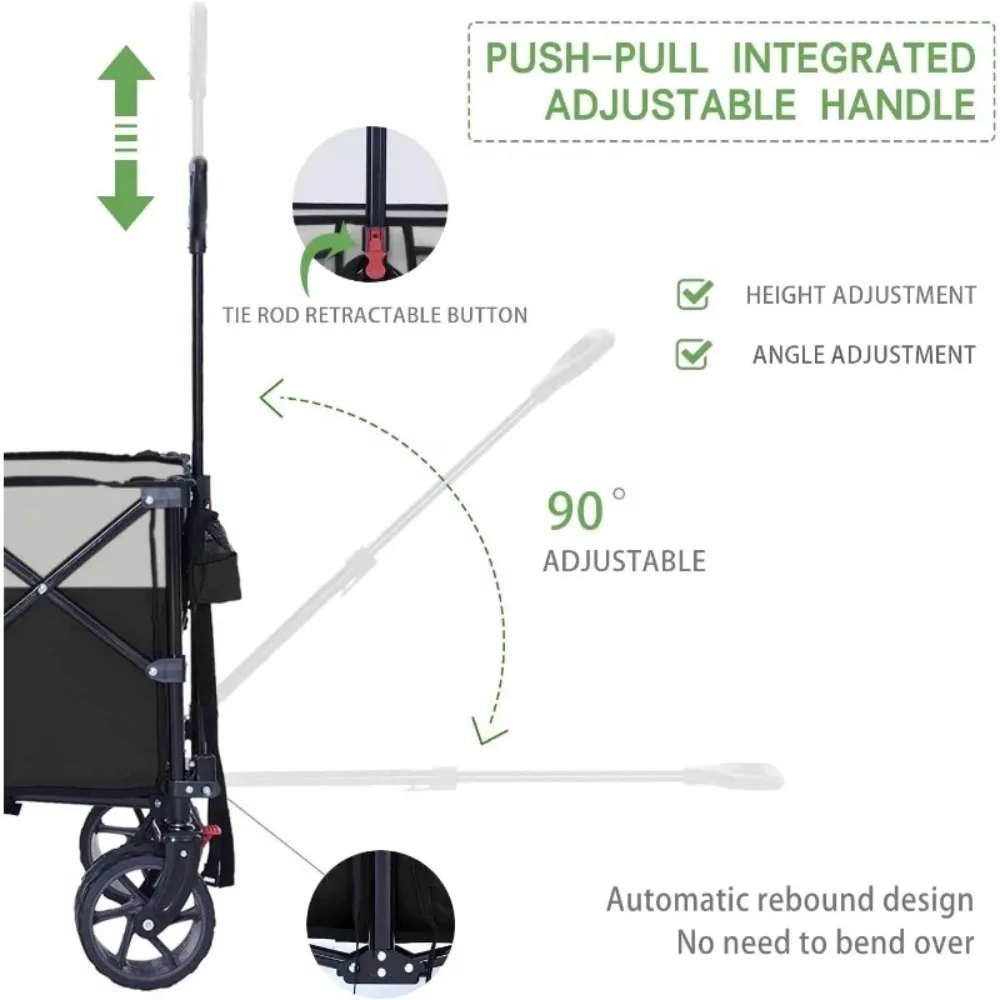 Collapsible Folding Wagon Cart Heavy Duty Folding Garden Portable Hand Cart with All-Terrain Beach Wheels